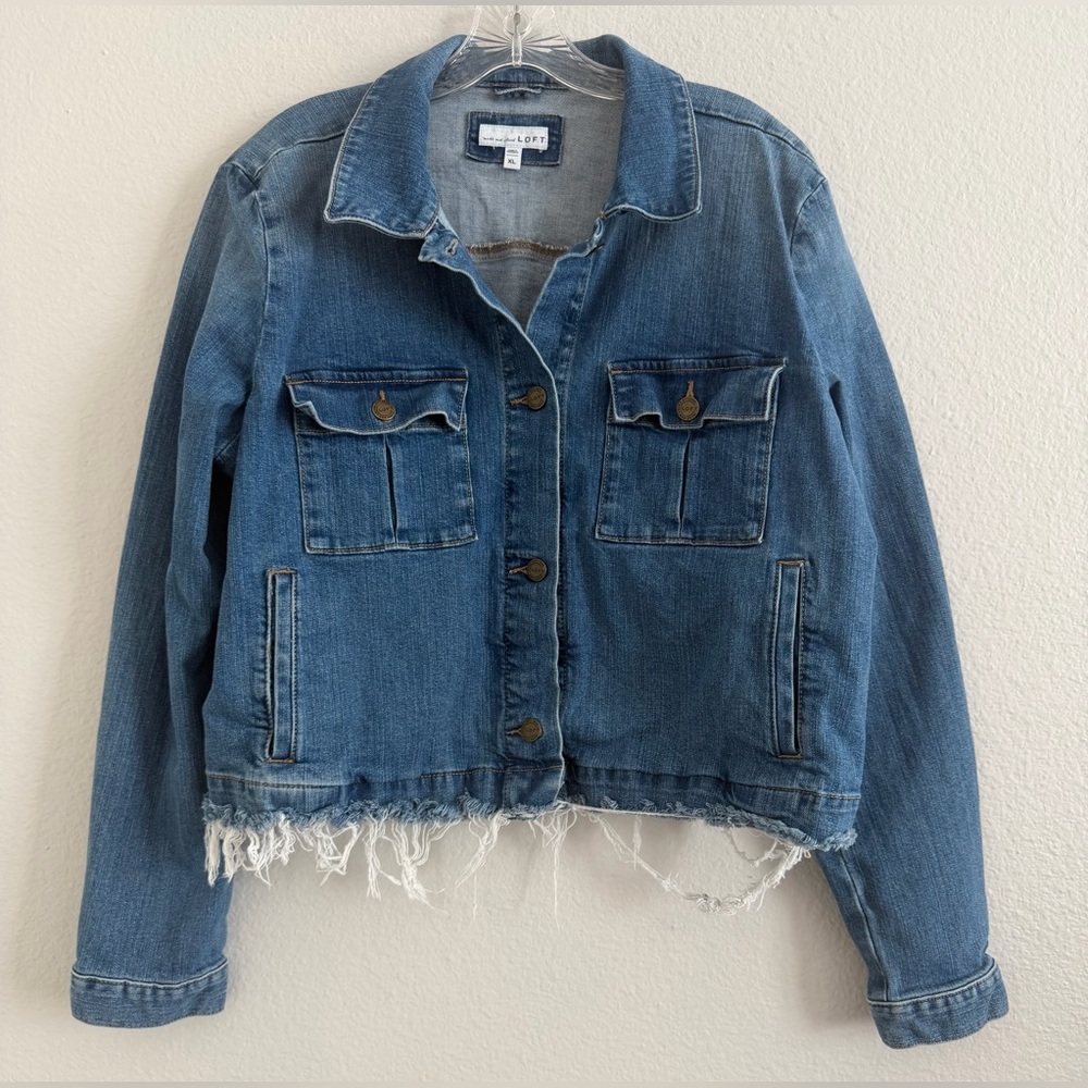LOFT Frayed Hem Cropped Denim Jacket